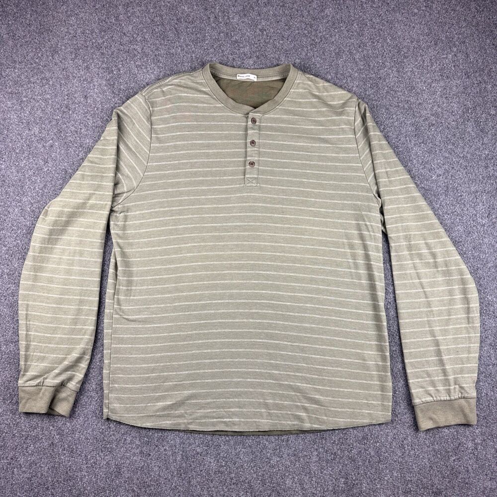 Marine Layer Shirt Mens XL Green Striped Henley Pullover Casual Comfort